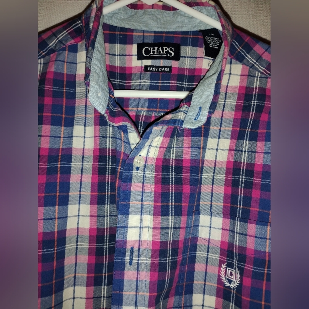 Chaps Blue And Pink Cotton Colorful Button Down Shirt Size L/G